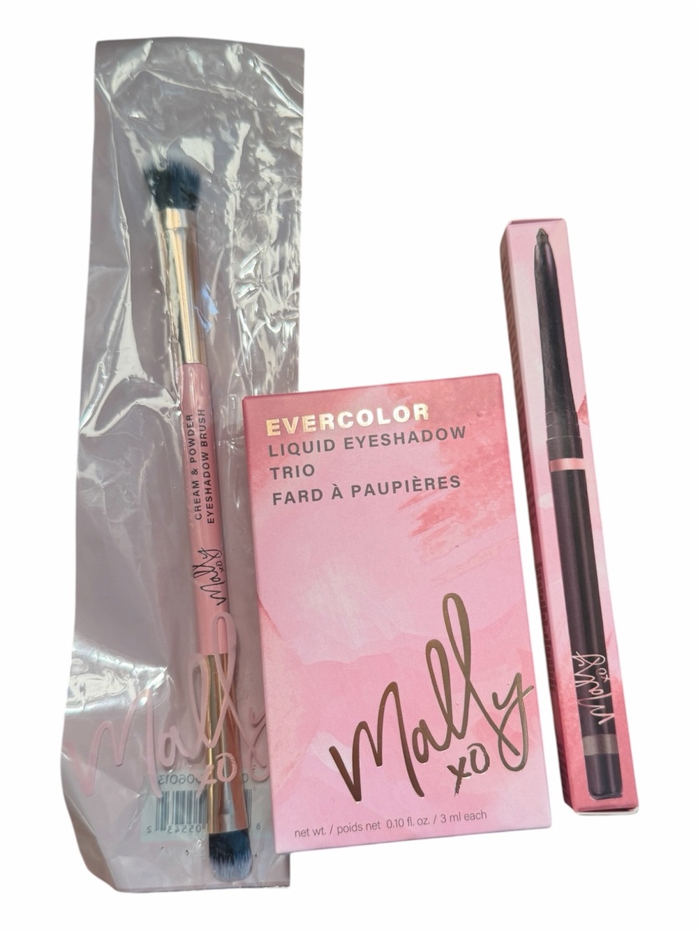 Mally Eye Kit Liquid Eyeshadow Trio + Eyeliner Mink + Brush Set NIB